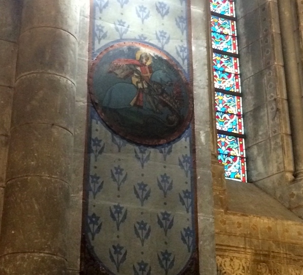 Boss of Knight Templar on wall of Saint Martial Church Angoulême, France