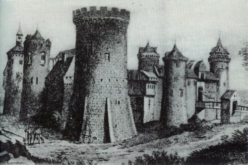 Hand drawing of Rouen Castle at the time of Joan of Arc