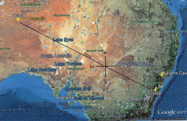 map showing link from Alcheringa Crystal to Uluru