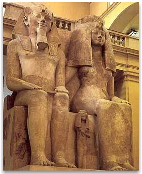 Amenhotep III and Queen Tiye who has curly red/blonde hair