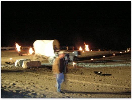 Nine bonfires were lit for the evocation of Les Saintes Maries de la Mer; the caravan crossing to position
