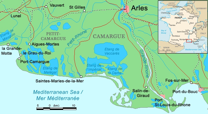 Map of Camargue Region of South France