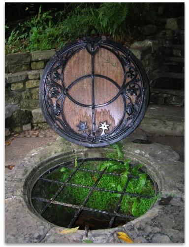 Chalice well with the Vesica Piscis on the cover