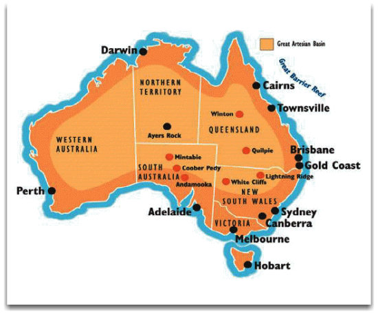 Map of Opal digs in Australia