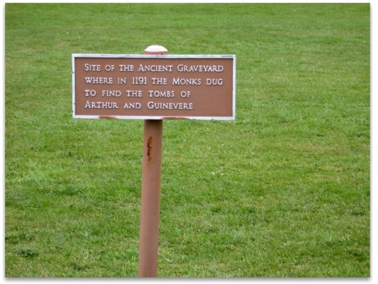 Plaque at Glastonbury Abbey marking the site of the graveyard where the remains of Arthur and Guinevere were found