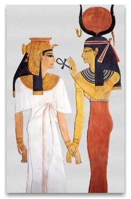 Isis holding the Ankh at  Nefertari's head 