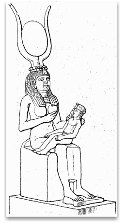 Isis nursing Horus, wearing headdress of Hathors