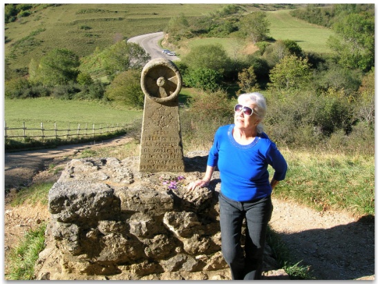 Valerie Barrow at the monument-stele to the Cathars