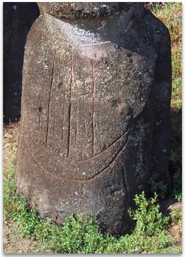 Easter Island Statue with boat inscription on the front