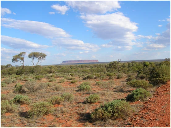 Photograph of Mount Connor, Central Australia, showing an odd shadow in the foreground