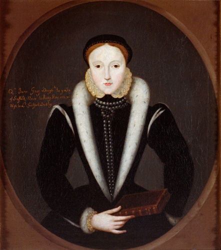 Lady Jane Grey with ruff and pinched waist; unknown artist