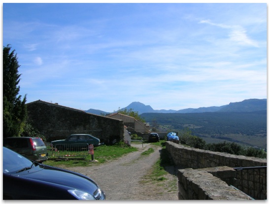 View from Rennes-le-Chateâu looking towards Mt Bugarach