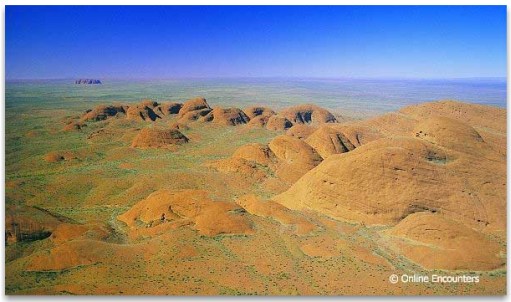 Photo of The Olgas (Kata Tjuta), Uluru and Mt Connor taken from the air
